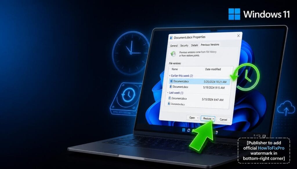 recover overwritten files windows 11 previous versions displayed in file properties with restore option