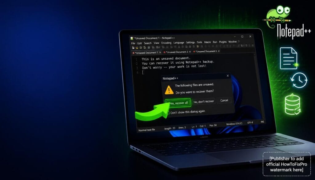 recover unsaved notepad++ document displayed on Windows with recovery prompt
