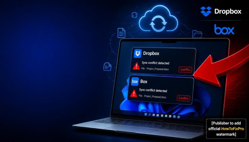 resolve dropbox and box sync conflict errors displayed on Windows 11 with conflict notifications