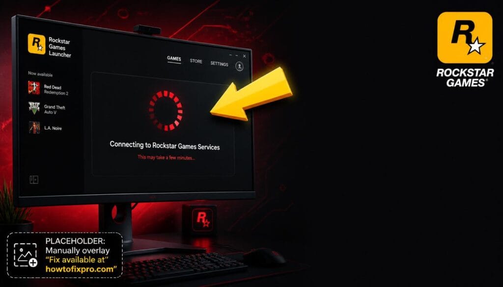 Rockstar Games Launcher stuck on connecting with a frozen loading spinner on the screen.