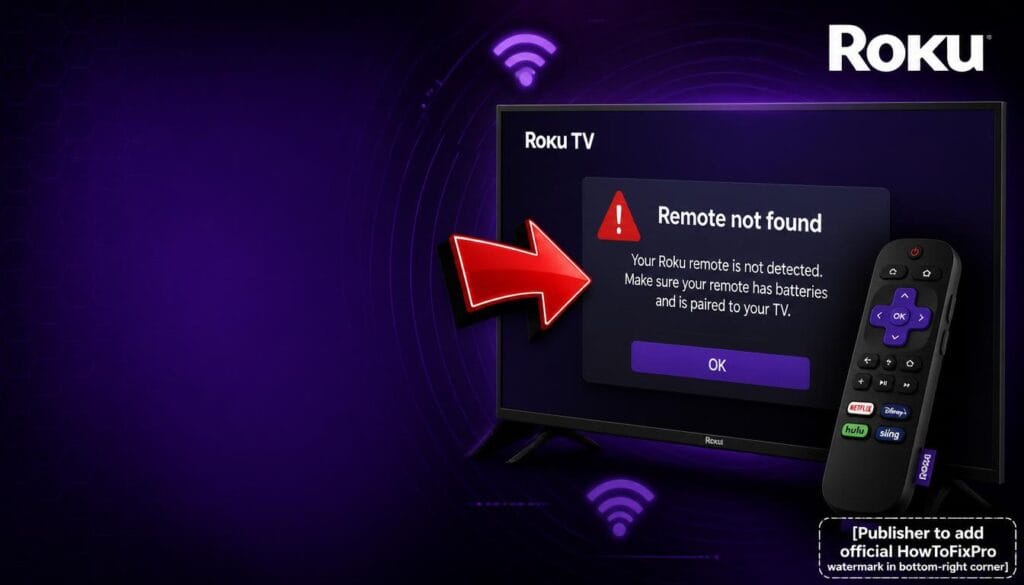 roku tv remote not responding displayed on Roku TV screen with error message