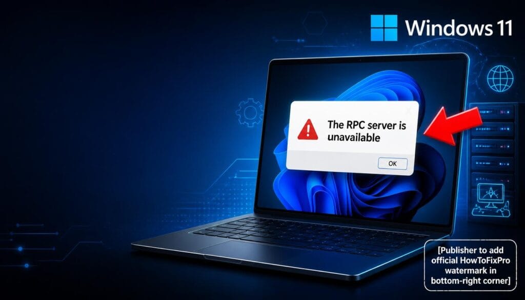 RPC Server Unavailable Error displayed on Windows 11 with server connection failure