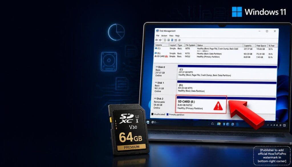 sd card shows wrong capacity displayed in Windows 11 Disk Management with size mismatch warning