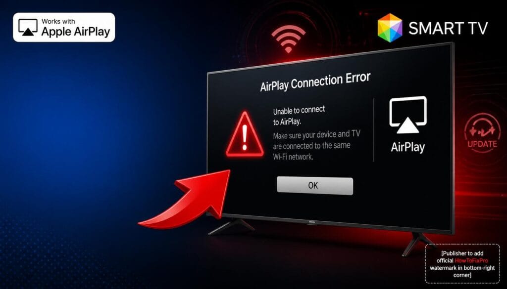 smart tv airplay 2 not working after firmware update displayed on TV screen with error message