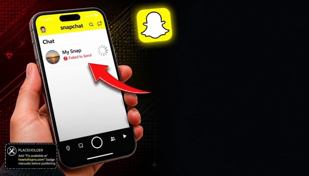 Snapchat not sending snaps error displayed on a smartphone with a red failed to send message.