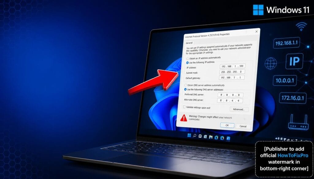 Static IP Configuration Not Saving displayed in Windows 11 TCP/IPv4 Properties window