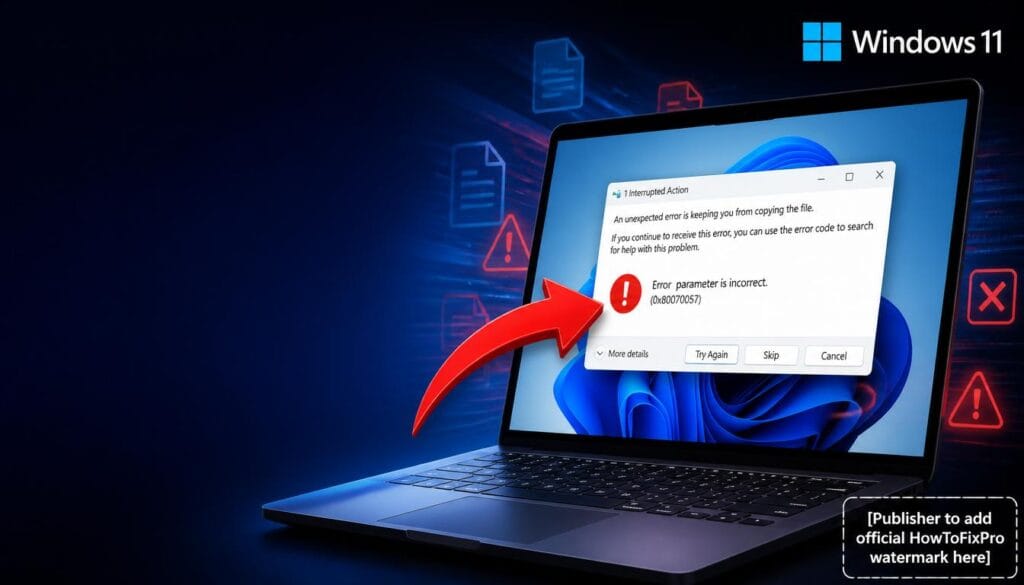 the parameter is incorrect copy error displayed on Windows 11 with error dialog
