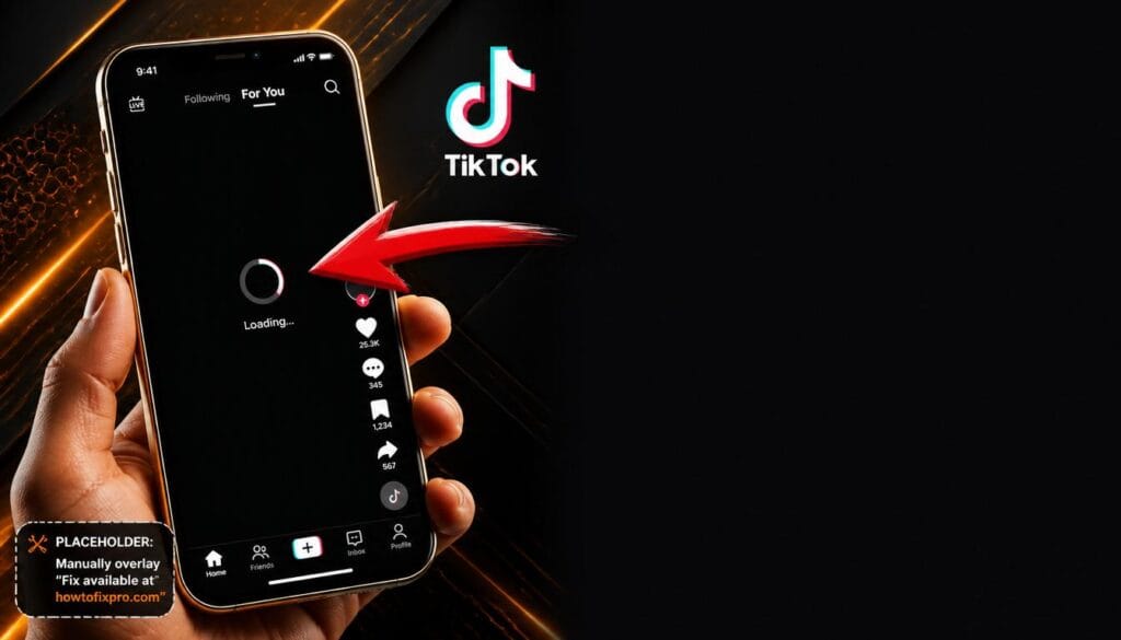 TikTok FYP not loading with a blank For You Page and a loading spinner in the center.