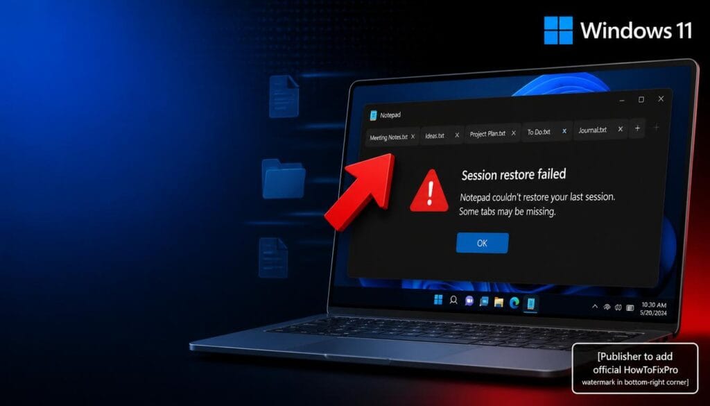 windows 11 notepad tabs not saving after update displayed on laptop screen with error message
