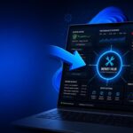 windows 11 troubleshooting hub displayed on laptop with error codes, performance graphs, and hardware icons