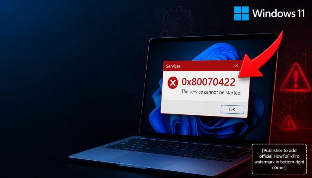 Windows Error 0x80070422 (The Service Cannot Be Started) dialog box displayed on Windows 11 with service startup error