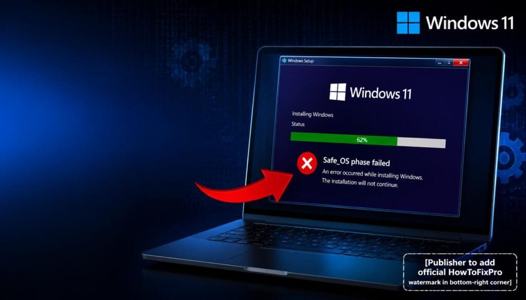 Windows Installation Failed in Safe_OS Phase error displayed on Windows Setup screen with progress bar and failure notification