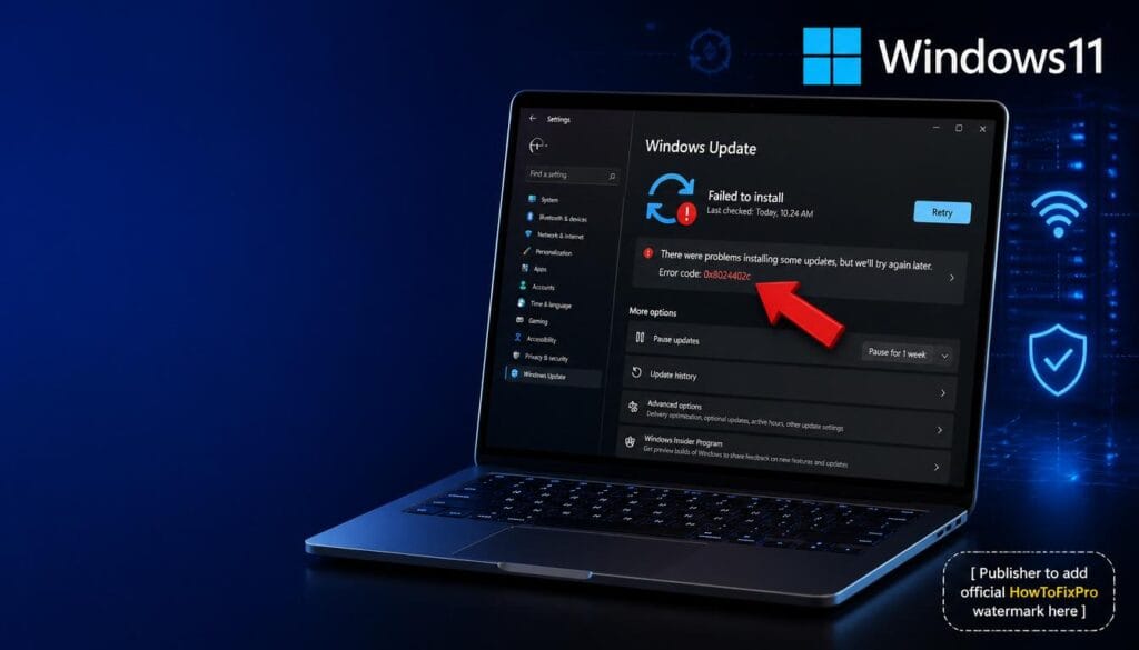 Windows Update Error 0x8024402c displayed on Windows 11 settings with failed update notification