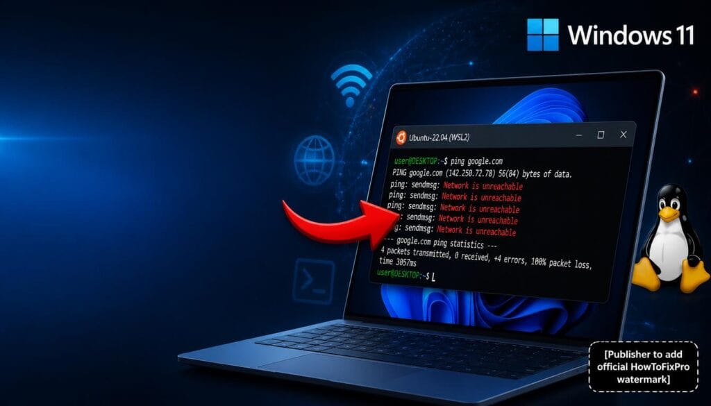 WSL2 Network Not Working error displayed in Ubuntu terminal on Windows 11